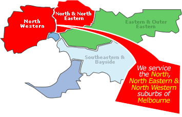 Map showing we service the North, North Eastern and North Western areas of Melbourne